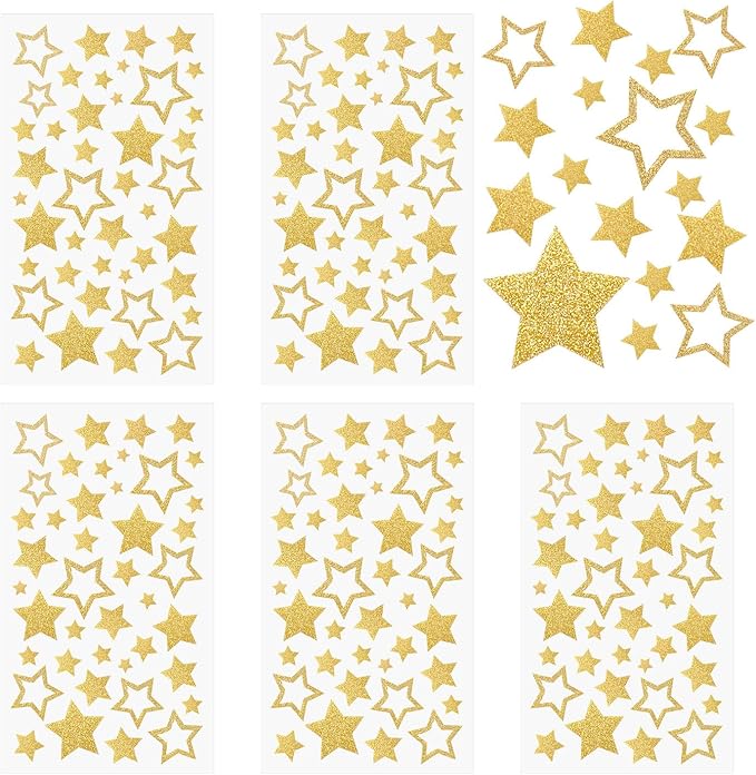 5 Sheets Glitter Star Stickers, Gold Stars Stickers, Self-Adhesive Star Labels, Star Decals for Crafts, Christmas Decoration Scrapbooks Cards Kids Reward, Teacher Stickers Stars