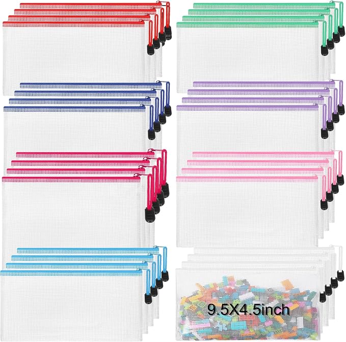 Jetec 32 Pcs Mesh Zipper Bags Toy Storage Bikini Organizer Bag Bolsas Para Guardar Trajes De Bano Waterproof Zipper Reusable Pouch Puzzle Multipurpose for Storage Office(Classic Color,9.5 x 4.5 Inch)