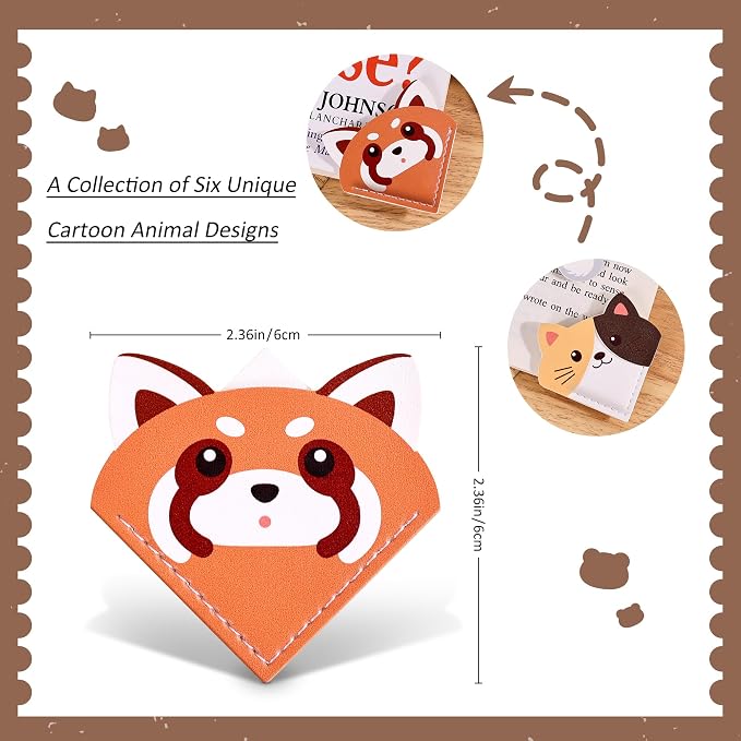 6 Pcs Cute Animal Shaped Leather Bookmarks, Adorable Corner Page Accessories, Animal Themed Book Page Holders, Durable Book Markers for Reading, Reading Gifts for Girls Women Teenage & Book Lovers