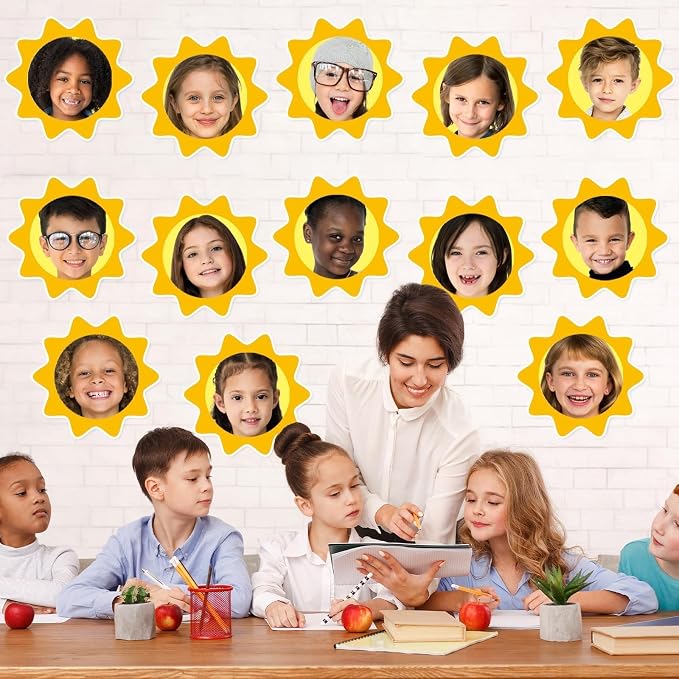 gisgfim 80Pcs Summer Sun Cutouts Sunshine Decorations Bulletin Board Yellow Sun Paper Cut-Outs Classroom Decor for Boy Girl DIY Craft Photo Wall Door Summer Kindergarten Preschool Party Favor Supply