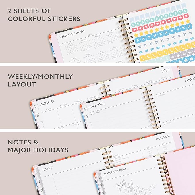 Blue Sky 2024-2025 Academic Year Weekly and Monthly Planner, 5" x 8", Hard Cover, Wirebound, Pop Garden (150661)