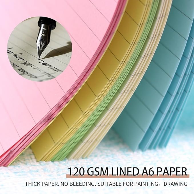 A6 Planner Inserts,Colorful Line Journal Fillers for 6-Ring Binder,5-Color Loose Leaf Planner Filler Paper (100, A6-LINED)
