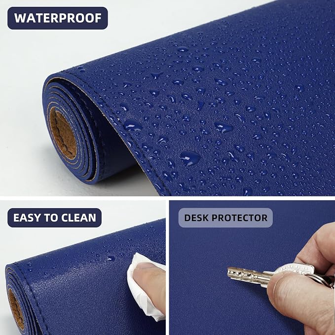 AFIING Cork Desk Mat 47" x 23.6", Dual-Sided Natural Cork & PU Leather Desk Pad, Non-Slip Waterproof Large Mouse Pad for Office, Home & Gaming (Sapphire Blue)