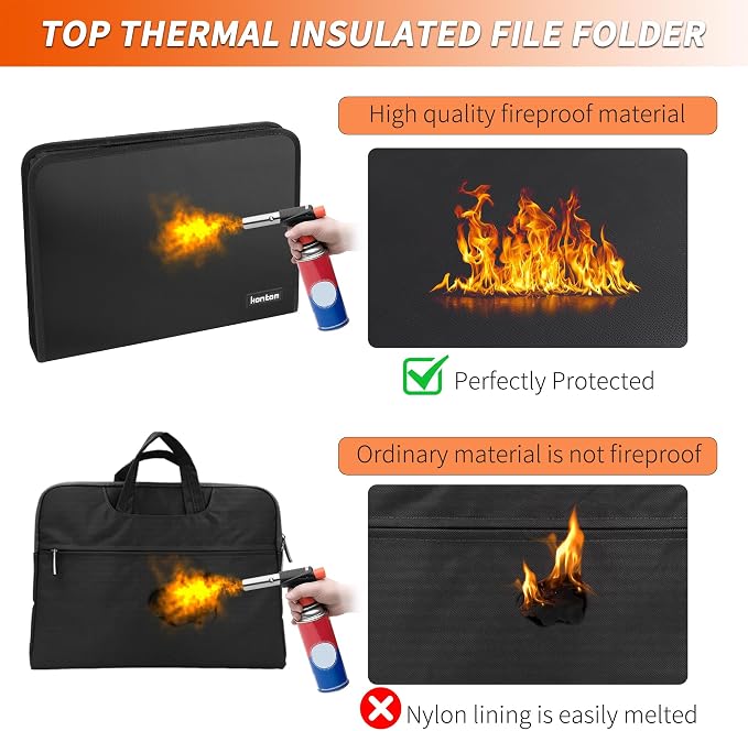Hontom Accordion File Organizer,13 Pockets Fireproof Expanding File Folder with Multi Pockets,Portable Business Fire Safe Storage Document Organizer Folder with Zipper for Documents and File