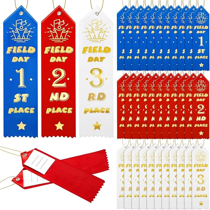 Graduation Season Award Ribbons Multicolor School Field Day Ribbons 1st 2nd 3rd Place with Event Card and Rope One Size Competition Ribbon for Kids Sports Event Contest Prize, 3 Color (45 Pcs)