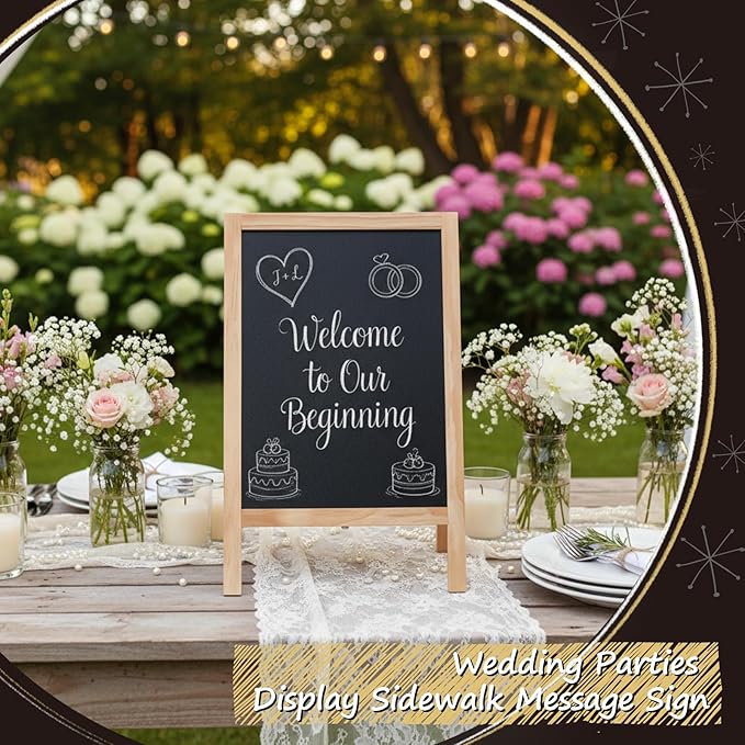 Henoyso 2 Pcs Double-Sided Tabletop Chalkboard Sign, 16"x10" Easel Rustic Wood Frame Small Chalkboard with 2 Erasers for Menu Cafes, Restaurants, Weddings Home Decor(Wooden)