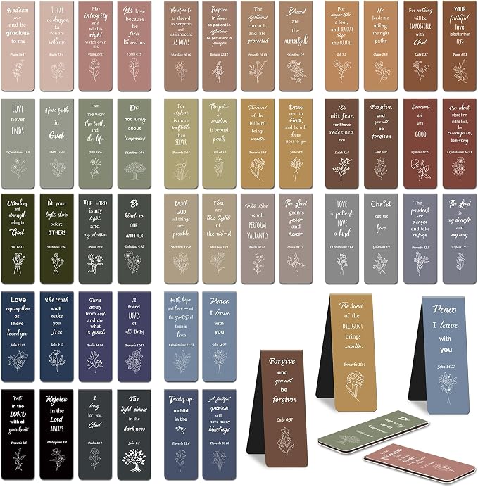 48Magnetic Bookmarks Bible Bookmark Christian Bookmarks Bulk Book Marks for Reading Women Men Adults Kids Book Lovers Gifts, Cute Personalized Religious Magnet Bookmark Clips (Morandi)
