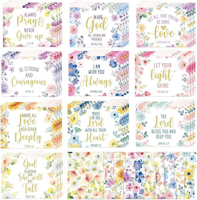 Estune 30 Pcs Decorative File Folders Letter Size Colored Manilla File Folders with 1/3-cut Tabs 11.69 x 9.25 Inches Graphic Laurel Leaf Office Supplies Organizers(Religious)