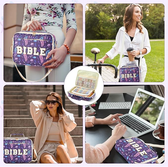 Sinload Large Bible Cover Case for Women, Bible Study Supplies Journaling Kit Chenille Letter PU Leather with Tabs Gel Pen Highlighters with Strap Easter Mothers Day Christian Gifts for Women Mom