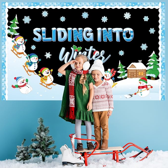 Winter Bulletin Board Decoration Set Sliding Into Winter Bulletin Board Snowman Christmas Classroom Decorations Snowflake Snowman Paper Cutouts for Xmas Holiday Party School Home Chalkboard Wall Decor