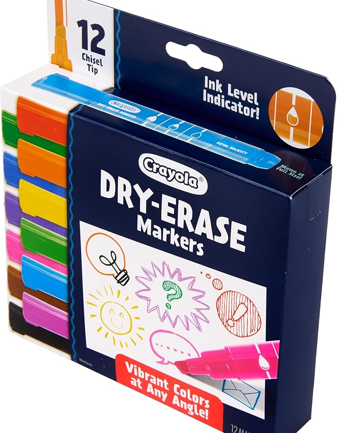 Crayola Take Note Dry Erase Markers for School (12ct) Teacher Classroom Supplies, Chisel Tip Whiteboard Markers, Spring Crafts, Low Odor
