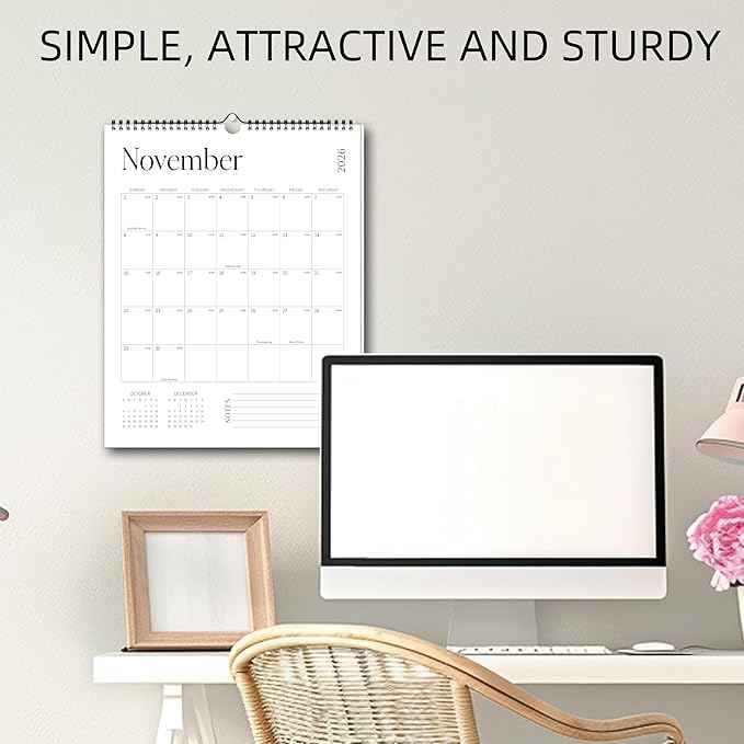 Aesthetic Wall Calendar 2026, 18 Monthly Vertical Calendar January 2026 to June 2027, 15" x 10" Modern Wall Hanging Calendar for School, Home, Office for Monthly Organizing & Planning