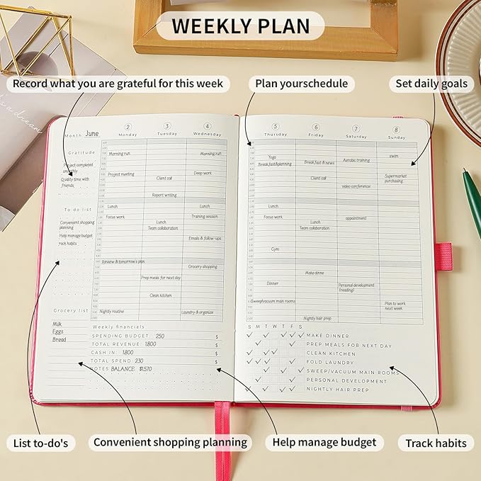 Planner 2025-2027, 36 Months Weekly and Monthly Planner with Budget & Goal Setting, 8.3" x 5.7", Flexible Cover, Daily Organizer with Inner Pocket, Bookmarks, Pen Holder for School Office Home, Pink
