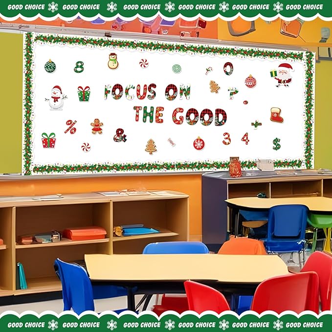 Kosiz Christmas Bulletin Board Decoration Set 118 ft Scalloped Bulletin Board Borders Classroom Poster Border Trim with 257 Pcs Letter Number Symbol Cutout for School Decor