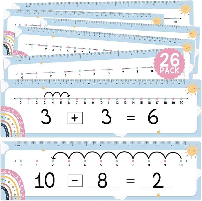 26 Pack Boho Number Line Dry Erase Boards Cards, 14"x4", Double-Sided, 0-10 on One Side & 0-20 on Other Side, Math Manipulatives for Student, Education Classroom Must Haves