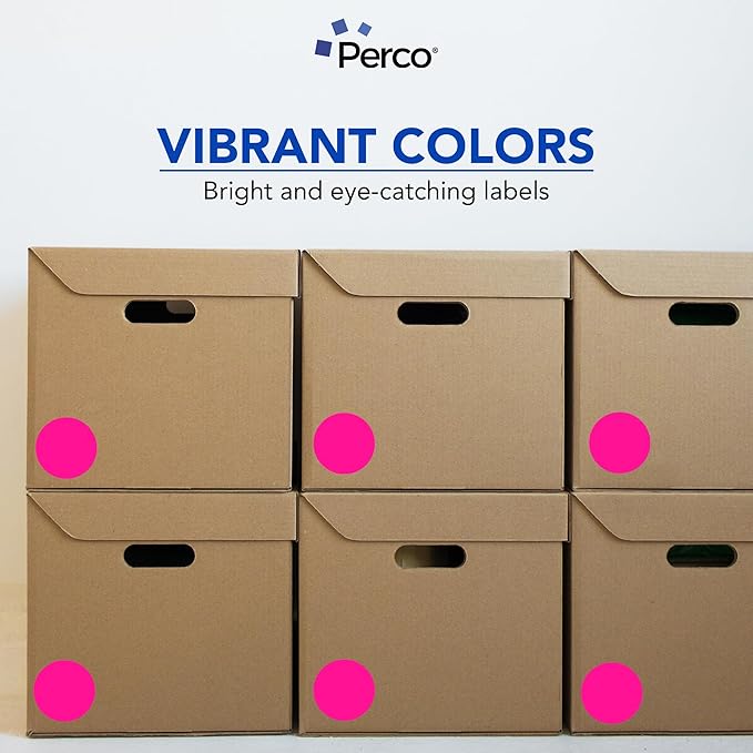 Perco Fluorescent Pink 3-Inch Round Circle Dot Sticker Labels - Multi-Roll Pack (3 Rolls, 500 Labels Each) - Permanent Adhesive, Vibrant Colors, Strong Hold - Perforated for Easy Use - Made in USA