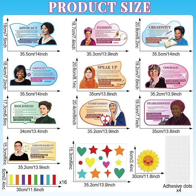 Women in History Bulletin Board Classroom Decorations Women’s History Month Bulletin Board Inspirational Influential Women Cutouts for Teacher School Office Craft Home Wall Door Chalkboard Decor