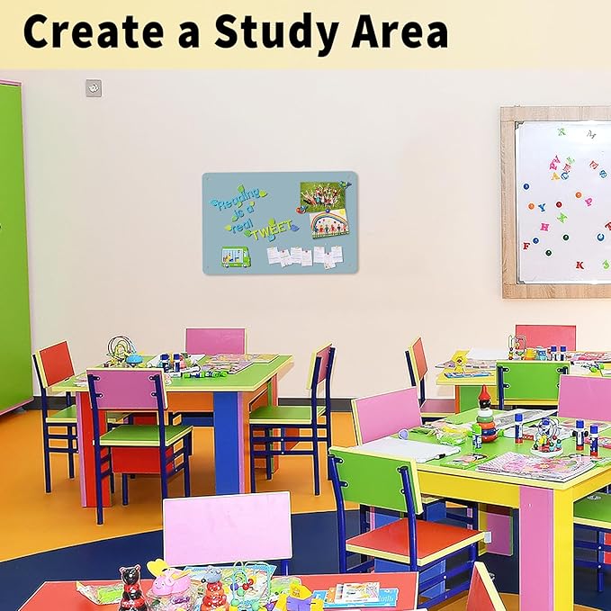 Magnetic Board 17.5" x 11.4" Magnet Bulletin Board is Suitable for displaying Notes, Photos,Magnetic Letters,Suitable for Walls, refrigerators, cabinets,etc (Blue)