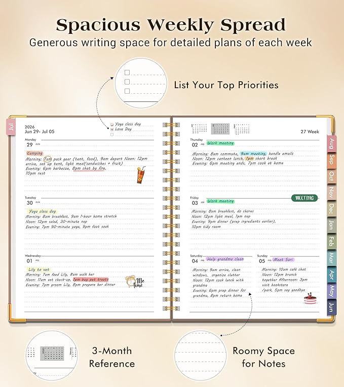 Academic Planner 2026-2027, Hardcover Weekly and Monthly Calendar Planner from July 2026 - June 2027, 6.1" x 8.2" A5 Daily Agenda with Tabs, College School Organizer for Student Teacher, Boho Sun & Moon