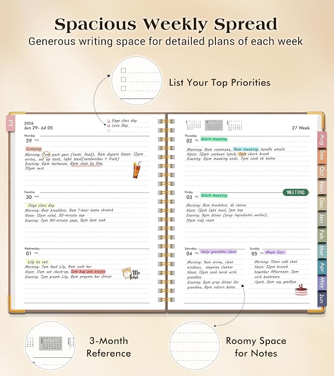 Academic Planner 2026-2027, Hardcover Weekly and Monthly Calendar Planner from July 2026 - June 2027, 8.5" x 11" A4 Large Daily Agenda with Tabs, College School Organizer for Student Teacher, Boho Sun & Moon