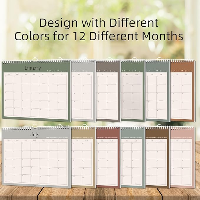 Aesthetic Wall Calendar 2026, 12 Monthly Horizontal Calendar January 2026 to December 2026, 14.5" x 11.5" Modern Wall Hanging Calendar for School, Home, Office for Monthly Organizing & Planning