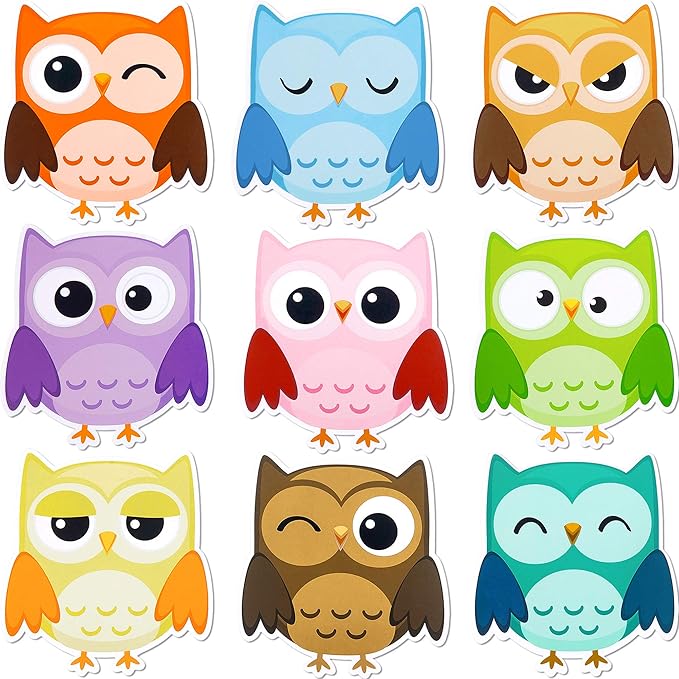 45 Pcs Colorful Owls Cutouts Bulletin Board Decor Owl Accents Paper Cutouts Name Tags Labels Classroom Decor for Back to School Classroom Bulletin Board Decorations Wall Teacher Student Birthday Party