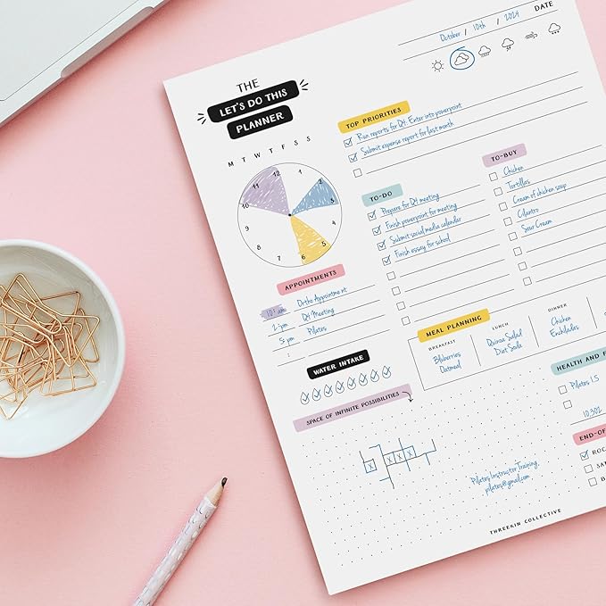ThreeKin Let's Do This Daily Planner - 8.5"x11", 50 Tear-Off Sheets, Motivational Design, Goal Setting, Time Management, To-Do Lists, Productivity Organizer, Perfect for Home, Office, Students, Work