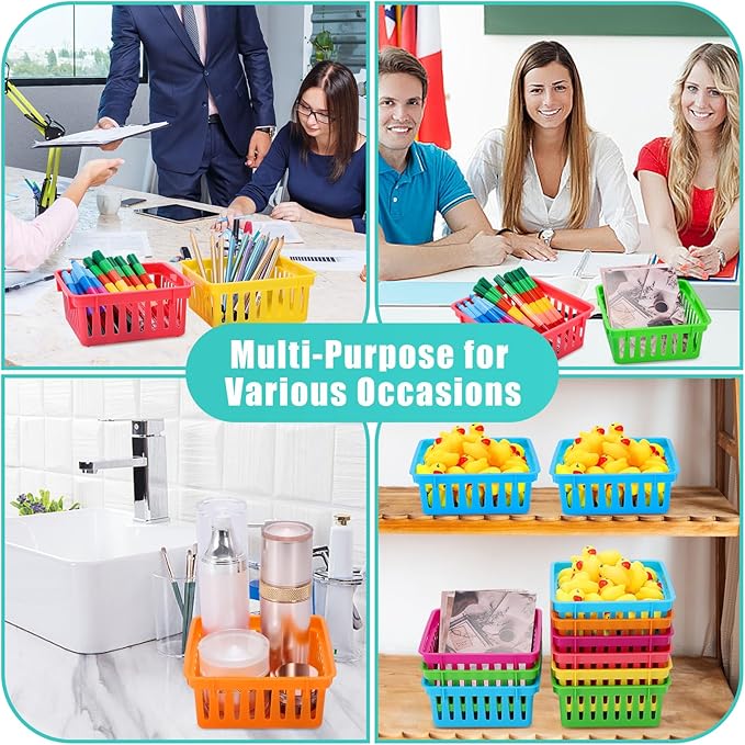 12 Pack Classroom Storage Baskets,Colorful Classroom Storage Bins,Small Plastic Organizer Basket,Crayon Pencil Containers Organizer Bins for Desk,Home,Office(4.5" L x 4.5" W x 2.5" H)