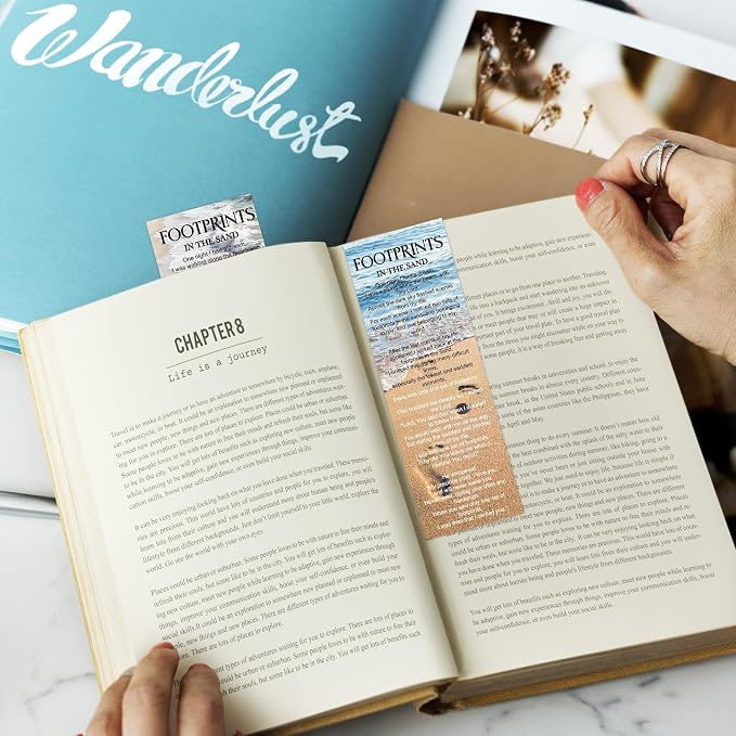 100 Pcs Footprints in The Sand Bookmark, Christian Bible Verse Book Markers Page Clips, Inspirational Bookish Gifts for Women Students Book Lovers