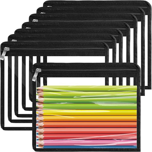 8 Pcs Clear Zipper Pouches, Clear Pencil Pouch,PVC Waterproof Makeup Pouch Envelopes Folder Storage,Document File Organization Bags for Home Office Supplies(10.6 x 8.3inch)