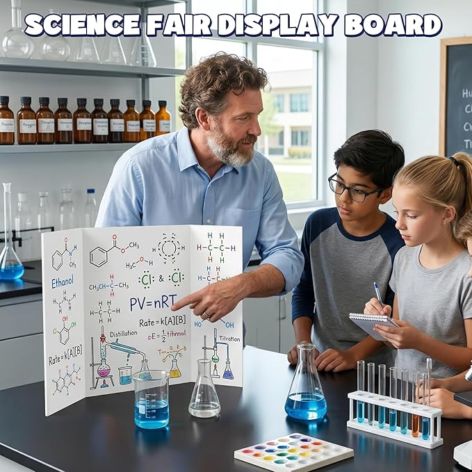 AKONEGE 3 Pack White Trifold Poster Board 24" x 16" Foam Core, Small Tri Fold Foam Poster Boards for Presentations, Science Fair Display, Photo Display, Office & School Projects, Event Exhibitions