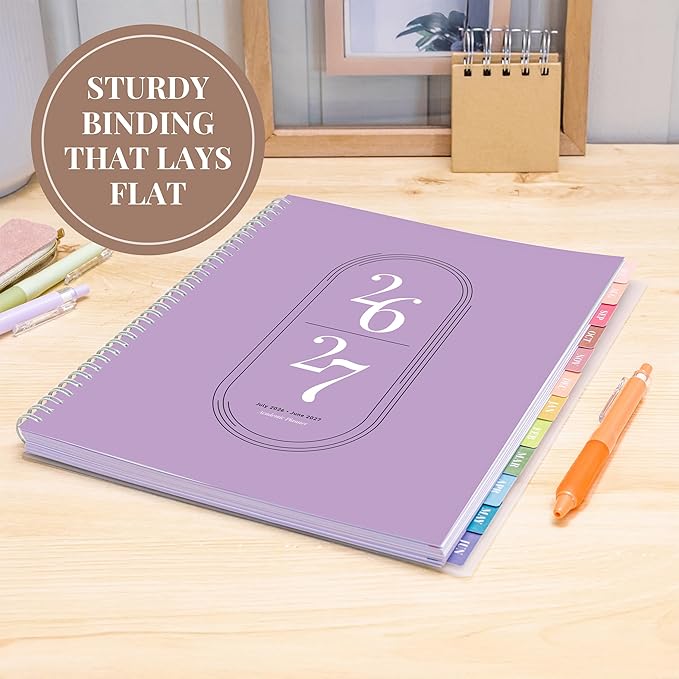 Rileys Academic Planner 2026-2027, Daily, Weekly & Monthly Planner, July 2026 - June 2027, Student Notes Pages, Twin-Wire Binding, Weekly Agenda for School & Work (8.5 x 11-Inches, Lilac)