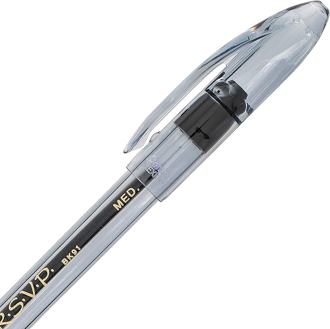 Pentel RSVP Colors Ballpoint Pen, (1.0mm), Medium Line, Black Ink, Pack of 2 (BK91CRBP2A)