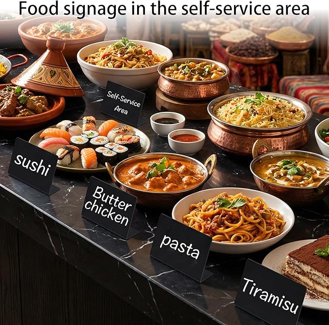10cm x 7.6cm Mini Erasable Blackboard Food Labels for Party Buffet & Party, Reusable Food Signs for Buffet, Suitable for Supermarkets, Bakeries, Cafes (18pcs)