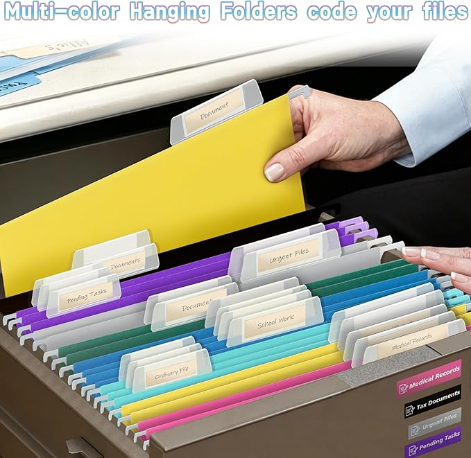 25 Packs Hanging File Folders with 1/5-cut Tab,Letter Size File Folders Yellow for Filing Cabinet,Ideal Office,School Classroom Supplies