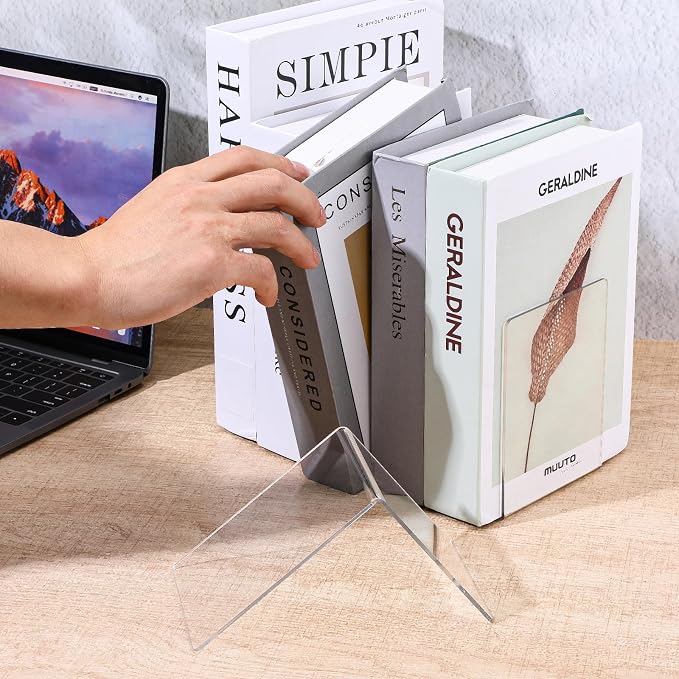 16 Pcs Clear Acrylic Bookends, Heavy Duty L Shaped Dividers for Shelves, Organizer for Books Movies CDs, for Home Office Library, 5.1x3.9x3.9 Inches