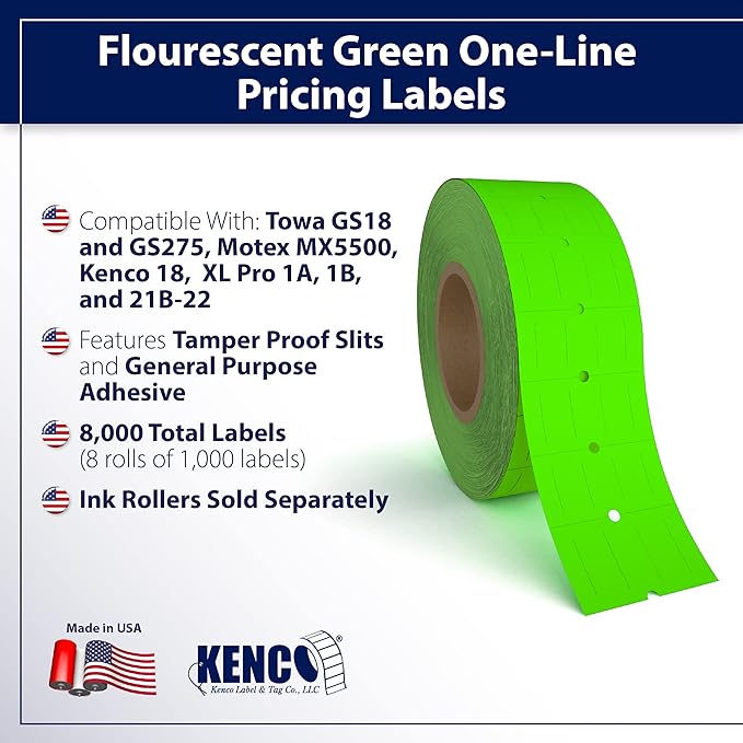 Labels to fit: Motex MX5500, Towa GS Series,Halmark Model H, Kenco 18-8,000 Labels by Kenco (Fluorescent Green)