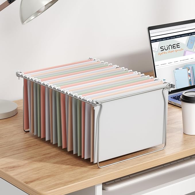 SUNEE Hanging File Folder Frame, Letter Size File Drawer Organizer for Desks, Adjustable File Cabinet Rails 13.5 to 17.5 Inches, Set of 2