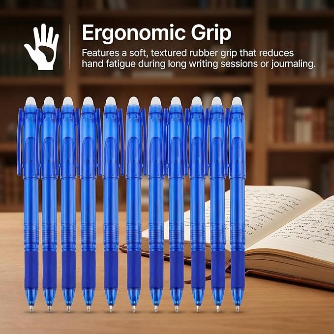 Volcanics Blue Erasable Gel Pens, 0.7mm Fine Point Gel Erasable Pens - Compatible with Rocketbook, 12 Pack, Smooth Writing Pens Pencil-Like Precision for School & Office
