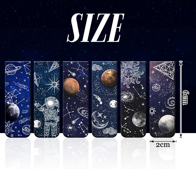 Zonon 12 Pieces Magnetic Bookmarks Space Moon Roaming Bookmarks Magnetic Page Clip Space Assorted Book Markers Set for Teachers Students Reading School Office Home Supplies, 12 Styles