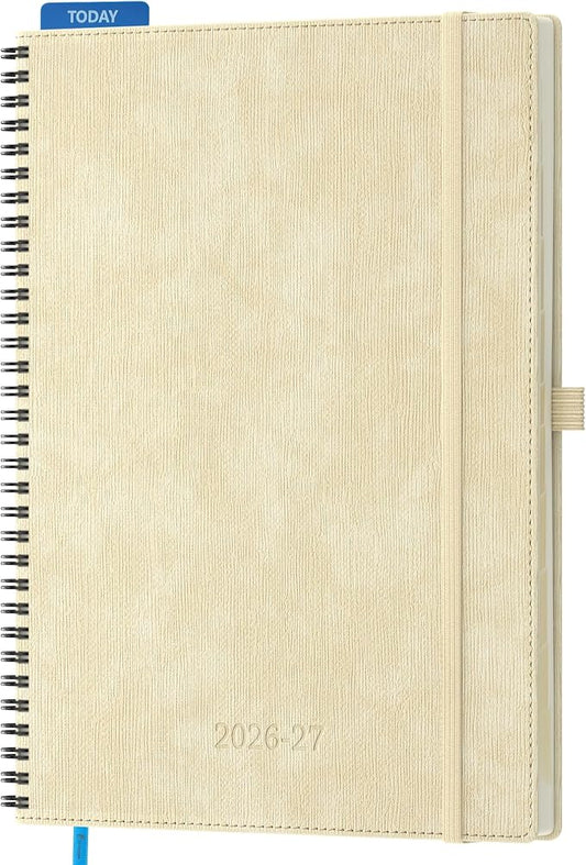 2026-2027 Planner, Daily Weekly Monthly Academic Planner, 18 Months Spiral Bound Agenda, 8.5"x11.5", Vertical Layout, Calendar Planner, Vegan Leather Soft Cover,Beige