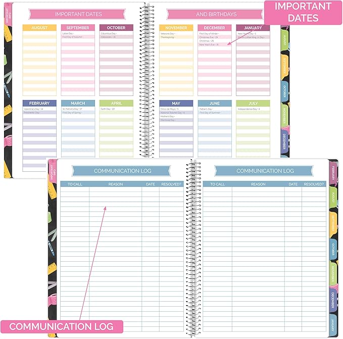 bloom daily planners Undated Academic Year Teacher Planner & Calendar - 7 Period Lesson Plan Organizer Book with Frosted Protective Cover (9" x 11") - Chalkboard