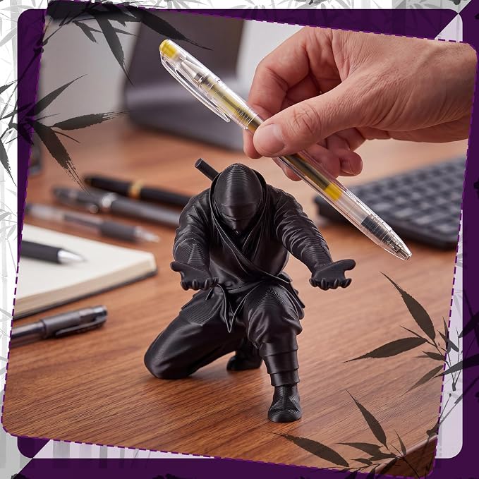 Tenceur 3D Printed Ninja Pen Holder, Black Ninja Warrior Samurai Desk Organizer with Sword, Cool Figurine Pen Stand for Men Dad Father Office Home Back to School Classroom Funny Gag Gift