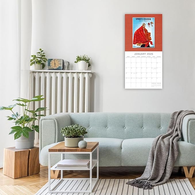 The Gifted Stationery 2026 Square Wall Calendar, Vintage Skiing Posters, 16-Month Arts & Antiques Theme Hanging Calendar with 180 Reminder Stickers, Month Planner for Creative Spaces, 12x12 In