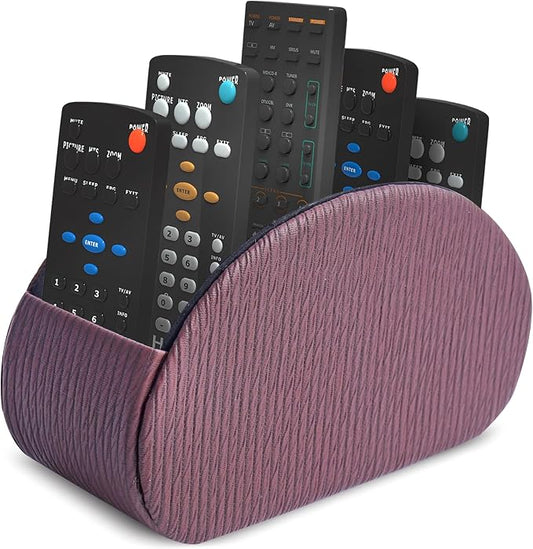 Remote Control Holder, PU Leather Remote Caddy Desktop Organizer with 5 Spacious Compartments for TV Remotes/Media Controllers/Office Supplies (1-Wood Brown
