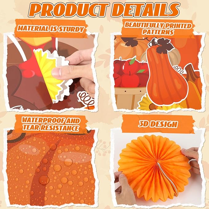 Hello Fall Bulletin Board Decorations Set with 3D Tissue Paper Flower Paper Fan DIY Fall Thanksgiving Classroom Bulletin Board Border Maple Leaves Pumpkins Cutouts for Library Home Chalkboard Supplies