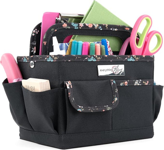 Everything Mary Craft Caddy, Black & Floral - Art Storage for Supplies & Crafts - Supply Organizers Tote for School Classroom, Office, and Home - Organization for Makeup & Nurses