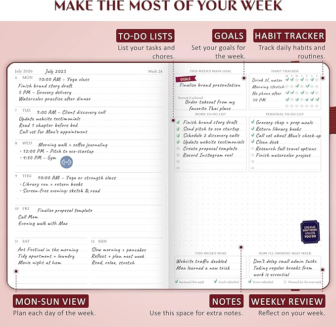 Legend Planner Jan 2026 – Jan 2027 Dated Weekly & Monthly Planner to Hit Your Goals, Increase Productivity & Live Happier. Organizer Notebook & Productivity Journal. A5 Hardcover (Wine Red)