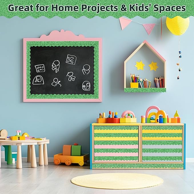 3 Rolls 98.4 Ft Glitter Bulletin Board Borders Set - Dark Green Bulletin Board Decor for Classroom, Office, School Supplies & Home DIY - Perfect for Teachers, Posters & Birthday Decor (Green)