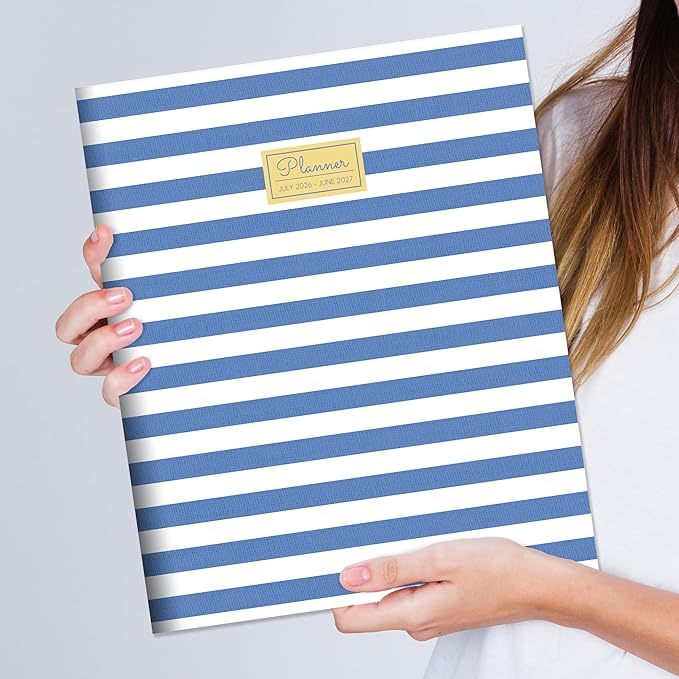 TF Publishing July 2026 - June 2027 Linen Lines Large Monthly Planner with Thick Paper - 12 Month Academic Planner 2026-2027 with 2-Page Spreads, Large Calendar Grids and Prompts - 9 in x 11 in